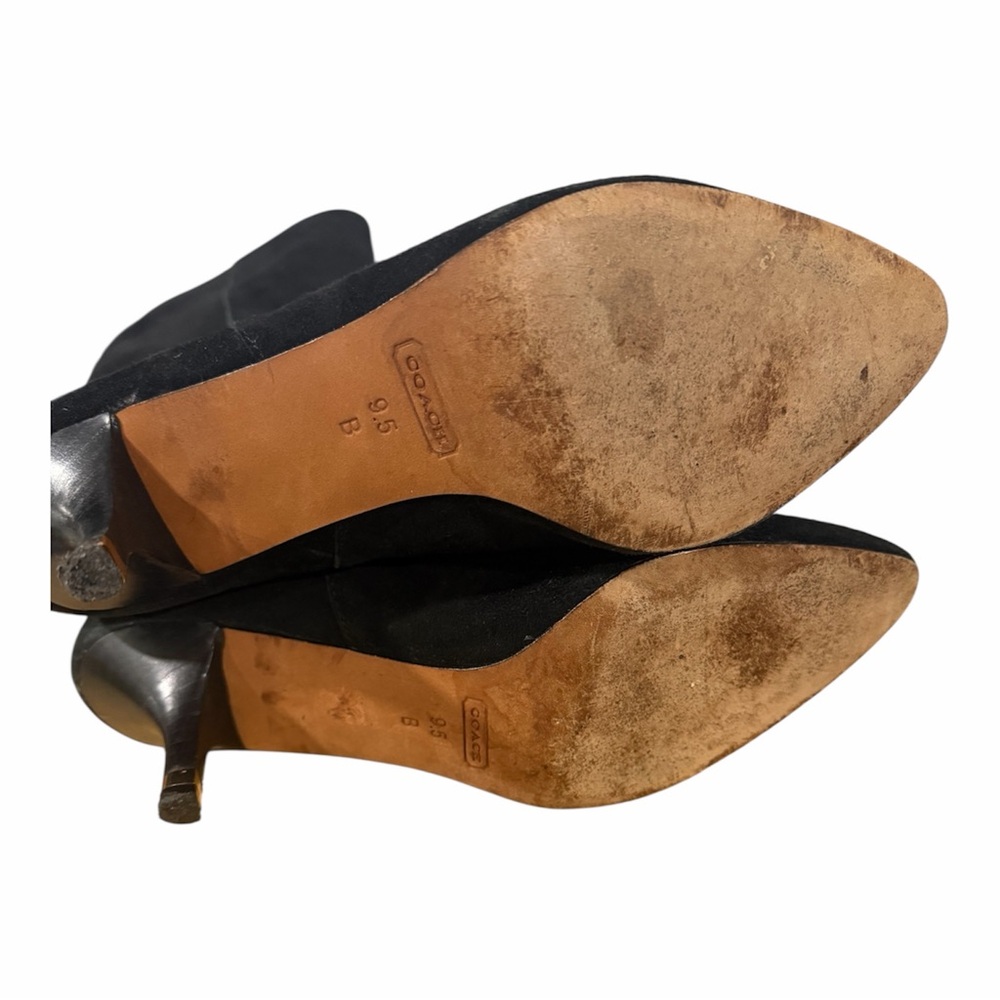 Coach FAYTH Suede Boots Black Kitten Heel Tall Gold Zipper Size 9.5 B (16´´H) - Picture 6 of 7